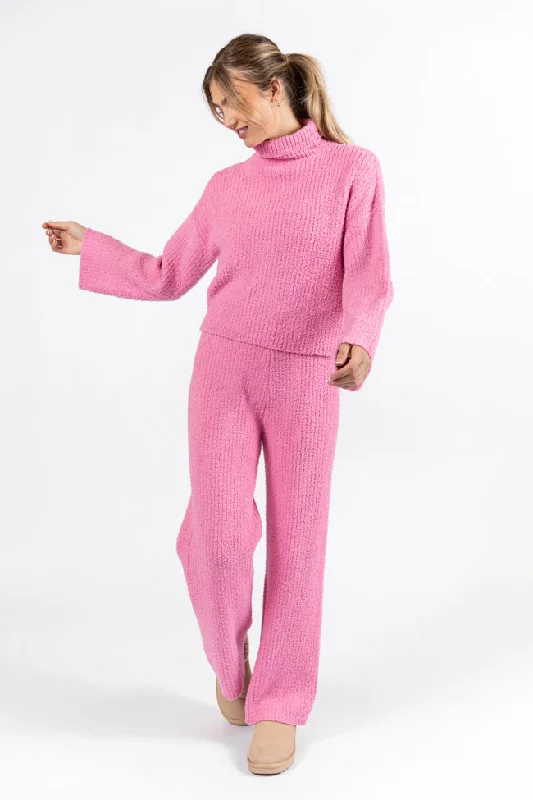 Plus-Size Women's Garments Keep It Comfy Candy Pink Fuzzy Turtleneck Sweater Set FINAL SALE