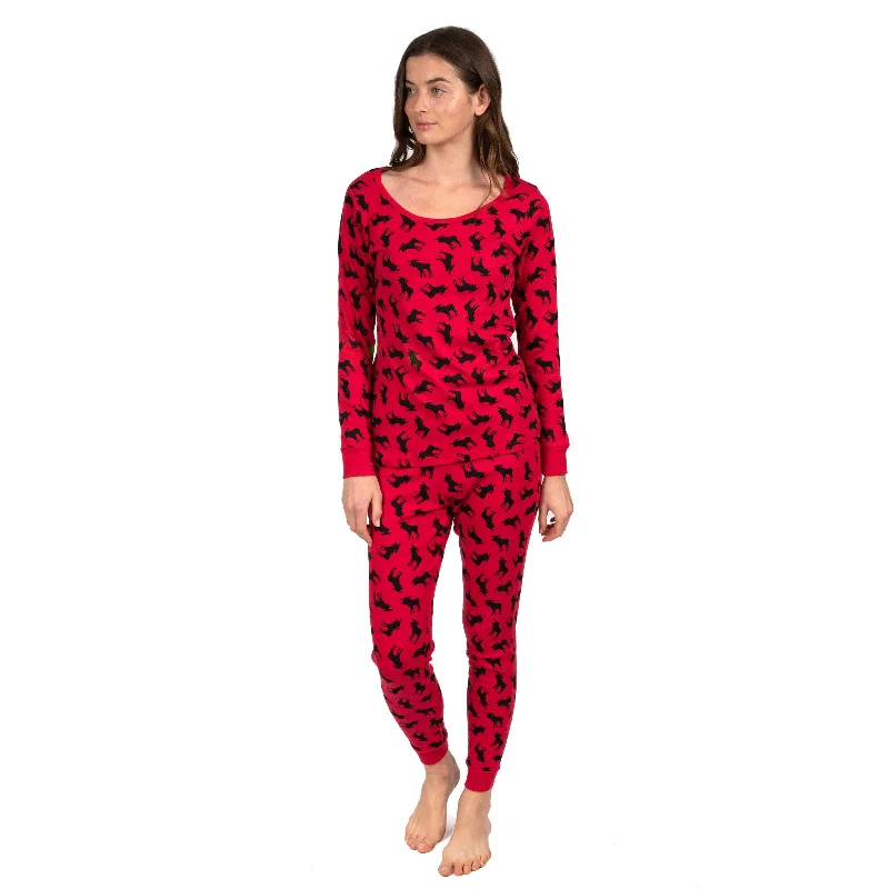 Women's Occasion Wear Clothing Christmas Womens Two Piece Cotton Pajamas Moose