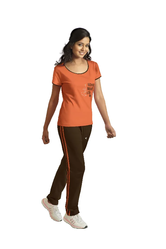 Women's Functional Outfit For Outdoor Activities Loungewear Set-Orange-Dark Brown