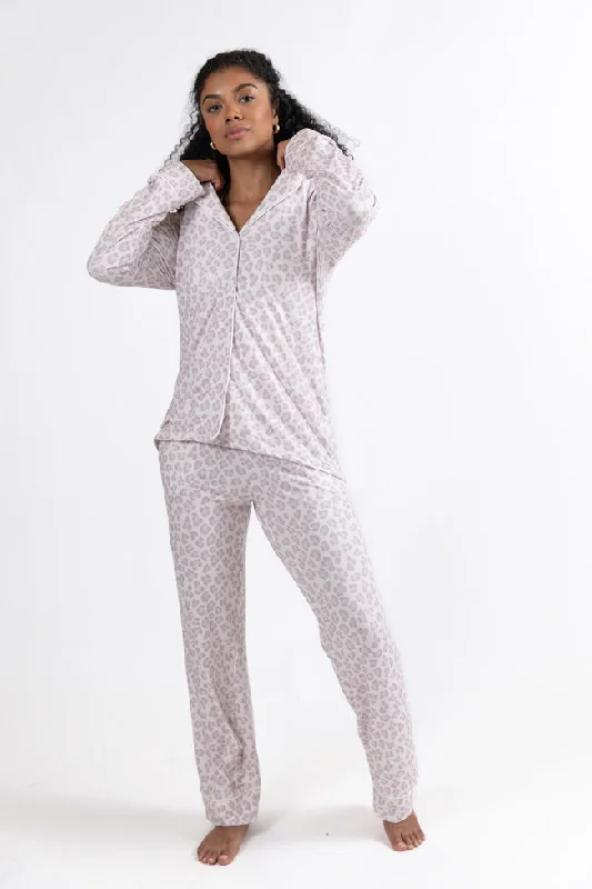 Women's Transitional Garments On A Cloud Light Leopard Plush Knit Pajama Set FINAL SALE