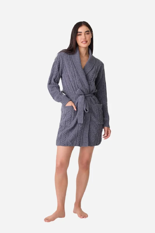 Comfortable Women's Clothing PJ Salvage Robe Cable Crew Charcoal