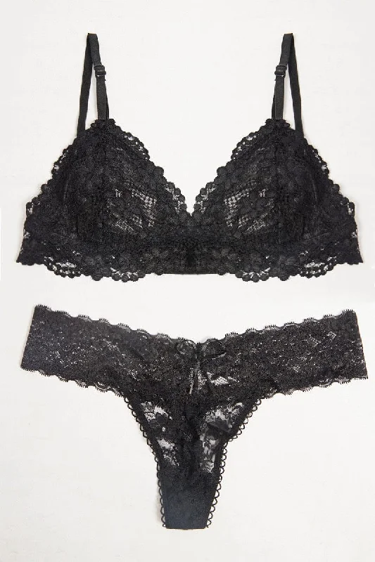 Affordable Women's Clothing Black Lace Lingerie Set