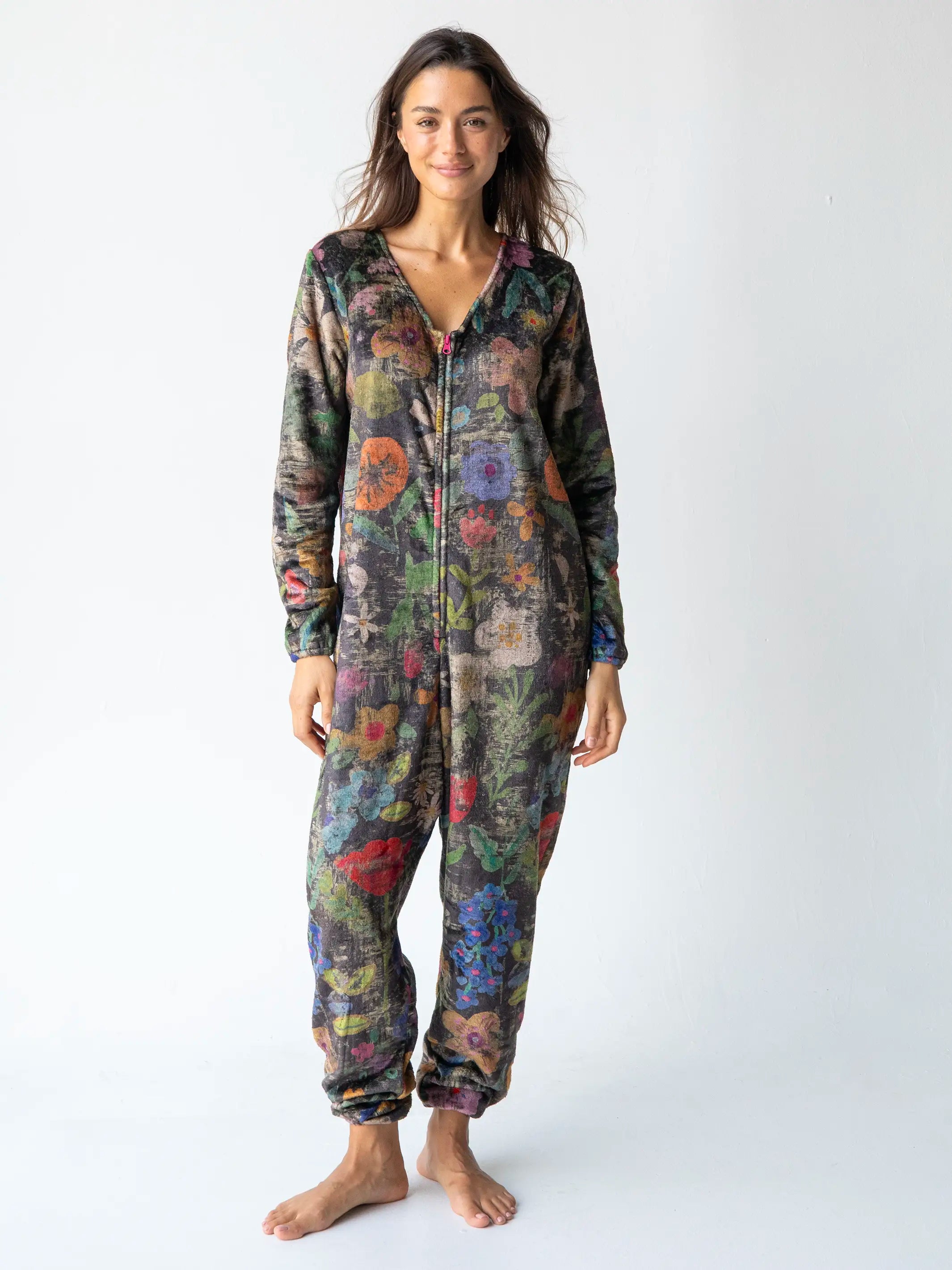 Women's Everyday Clothes Fleece Onesie Pajamas - Wildflowers