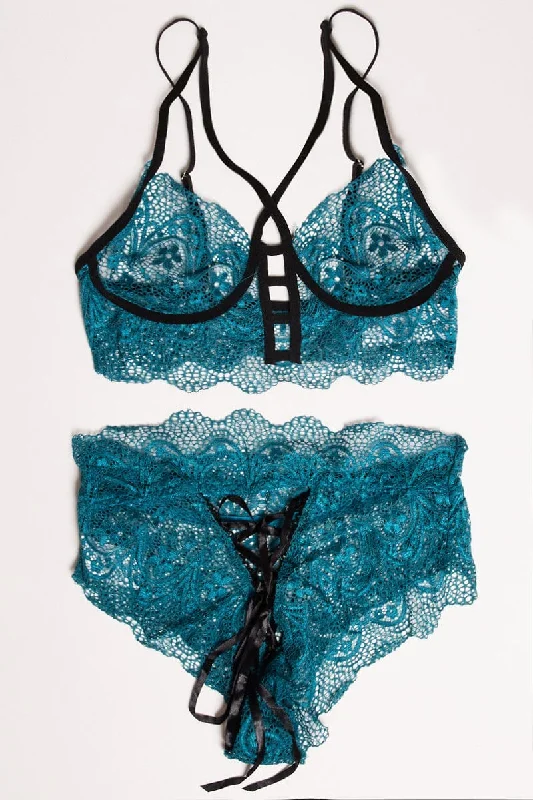 Women's Occasion Wear Clothing Blue Lace Lingerie Set