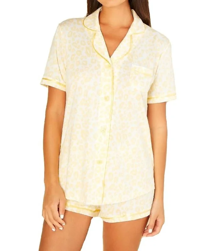 Women's Transitional Garments Bella Printed Short Sleeve Top & Boxer Pajama Set In Animal Limone/limone