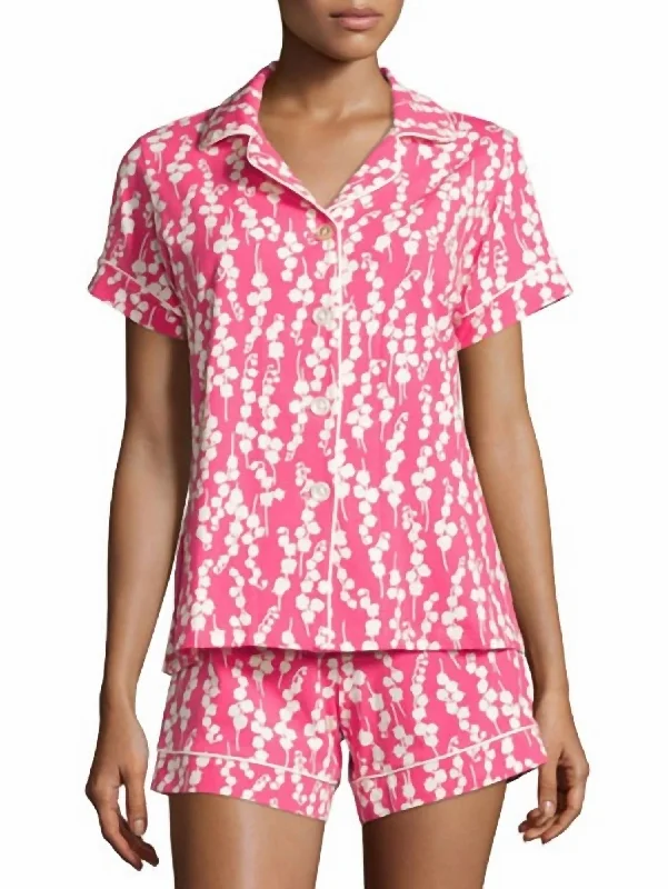 Casual Attire For Women Stretch S/s Classic Shorty Pj Set In Pink