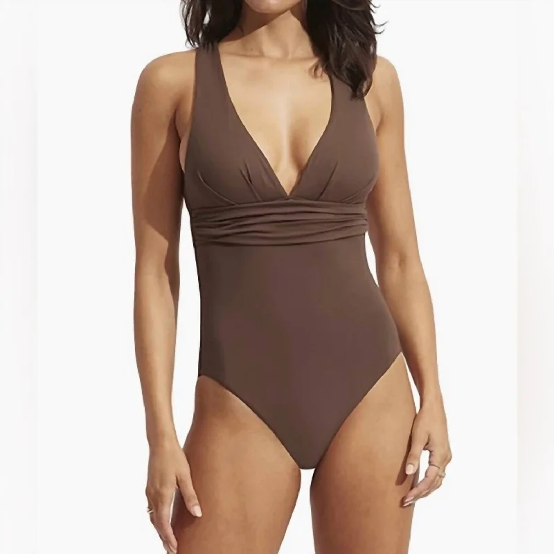 Women's High-Fashion Apparel Cross Back One Piece In Tiramisu