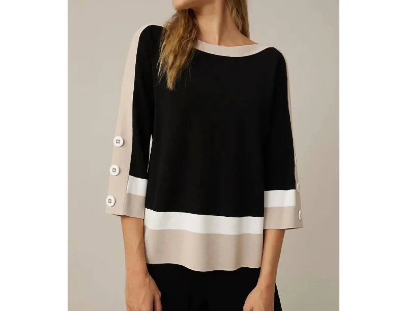 Women's Vintage Garments Color Block Pull-On Sweater In Black Vanilla & Moonstone