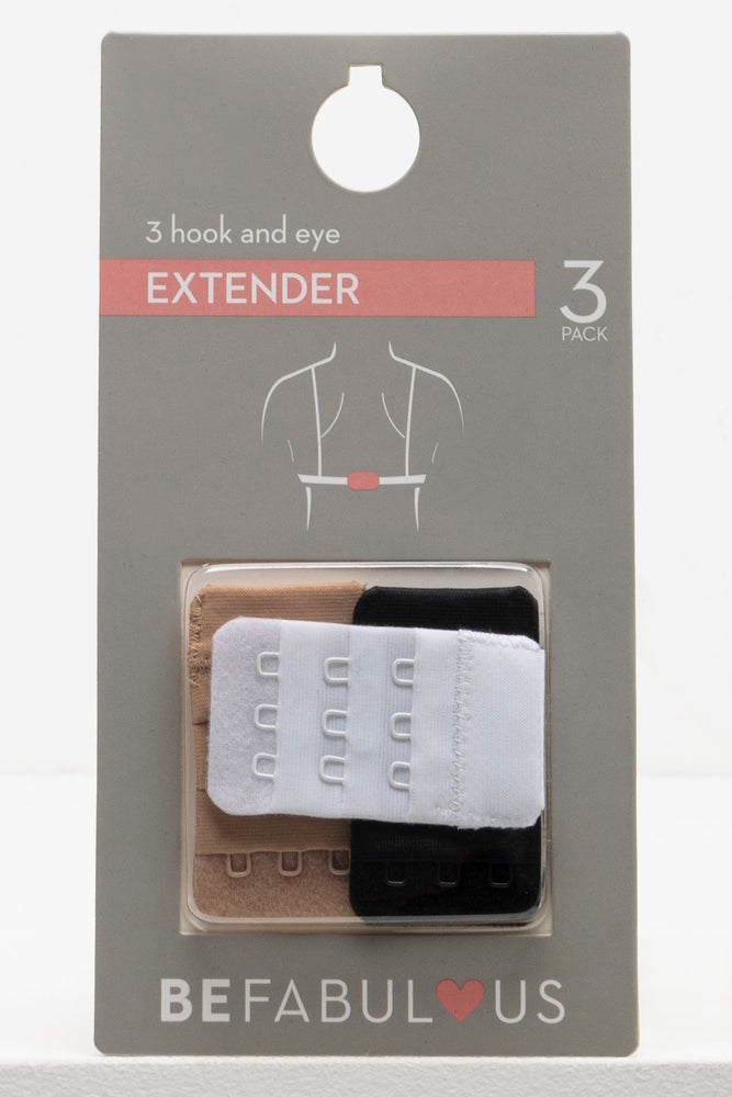 Classic Clothes For Women 3 Pack Bra Extenders 3 Hook & Eye Black, White & Natural