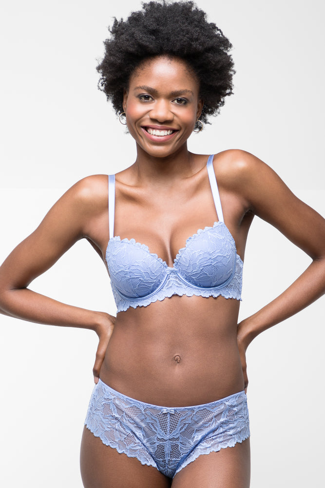 Timeless Women's Garments 2 Pack Lace Balconette Bras Blue & Natural