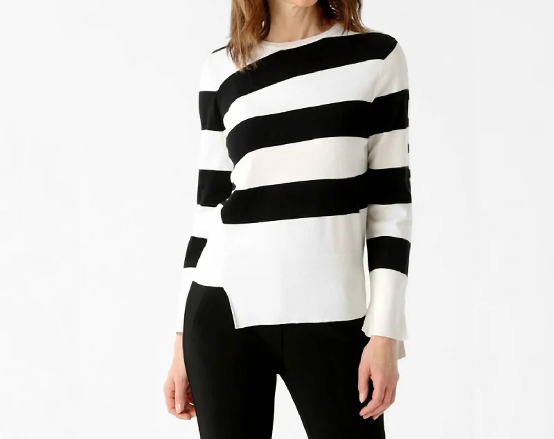 Women's Workout Clothing Valeria Striped Pullover In Black And White