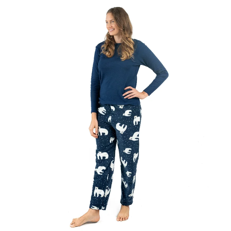 Women's Outerwear Apparel Christmas Womens Cotton Top and Fleece Pant Pajamas Bear