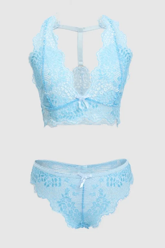 Stylish Women's Apparel Blue Lace Lingerie Set