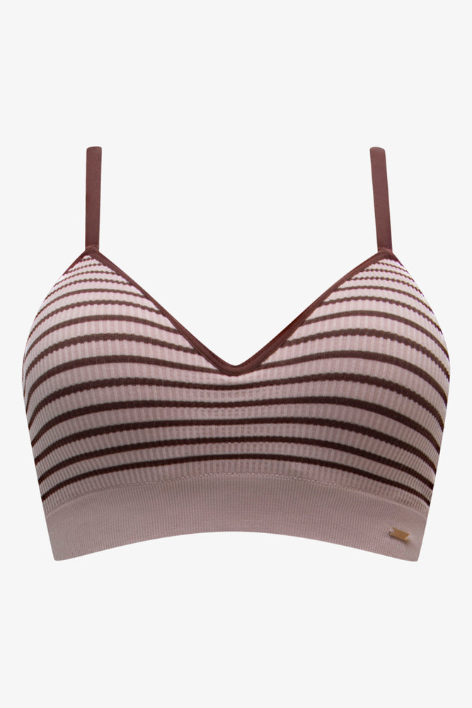 Casual Clothes For Women Stripe Seam-Free Bralette Brown