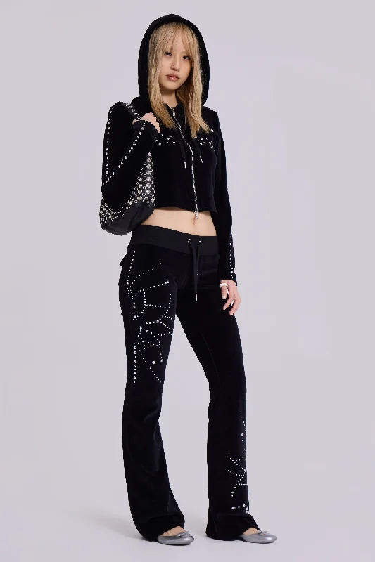 Women's High-Fashion Apparel Superset Studded Velour Bootcut Trousers