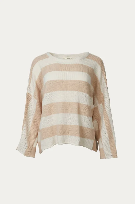 Modern Women's Clothes Lightweight Striped Cotton Sweater In Beige/ivory