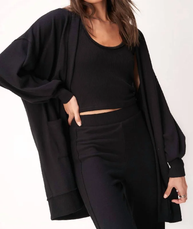 Women's Occasion Wear Apparel Just Relax Cozy Seamed Cardigan In Black