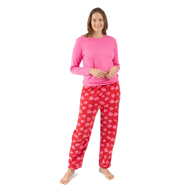 Women's Casual Attire Womens Cotton Top and Fleece Pant Pajamas Heart