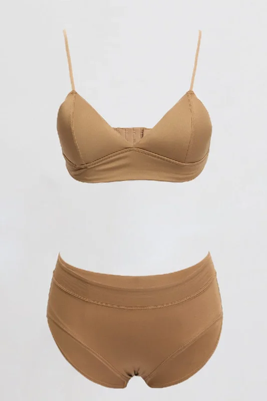 Women's Professional Apparel Brown Triangle Bra and Briefs Lingerie Set