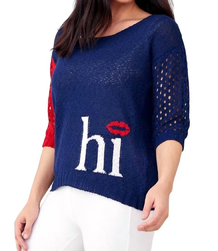 Stylish Women's Apparel Crochet Hi-Bye Crew In Blue