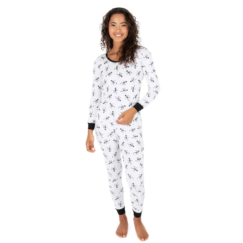 Women's Travel Garments Womens Two Piece Cotton Pajamas Skeleton White