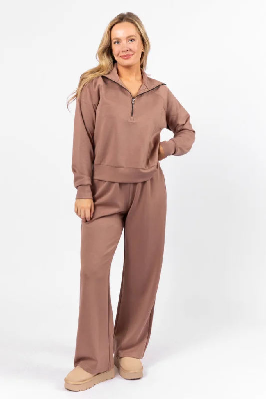 Formal Clothing For Women Let's Just Stay Mocha Quarter Zip Knit Pullover FINAL SALE