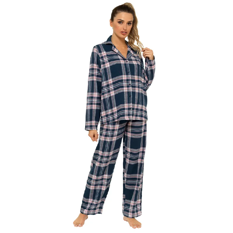 Women's Vacation Garments Ladies Button Through Checked Pajama Set