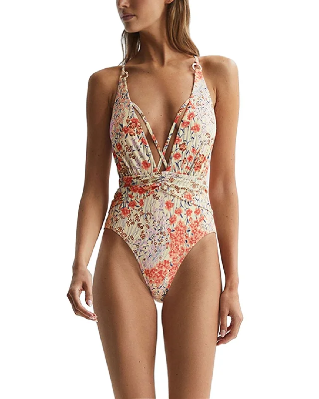 Women's Effortless Casual Outfit Reiss Isla Floral Print Plunge Neck Swimsuit