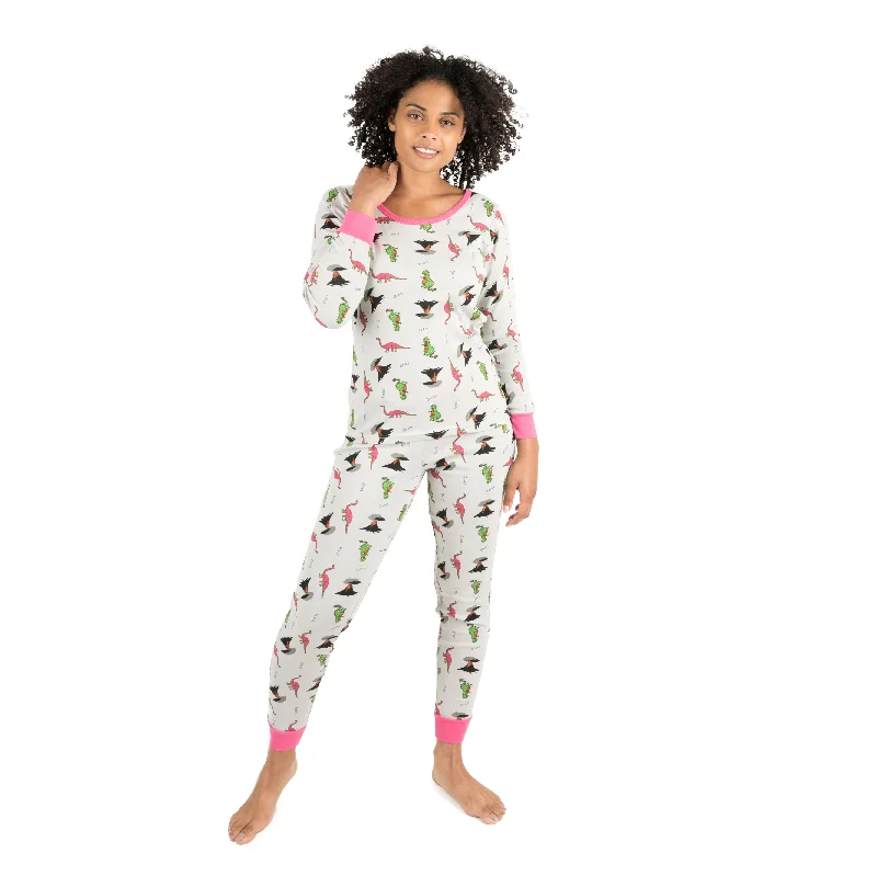 Women's Charming Outfit For Events Womens Two Piece Cotton Pajamas Dinosaur Gray