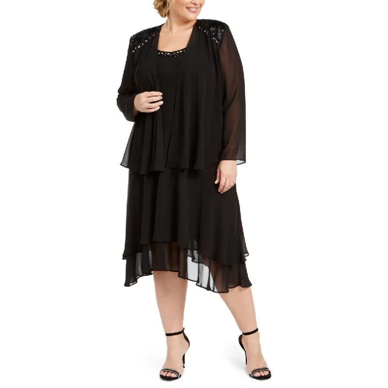 Clothing Woman SLNY Womens Plus Jacket Two Piece Dress