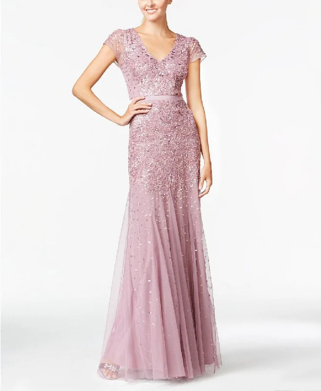 Effortless Everyday Wear Adrianna Papell - 91891700SC V Neck Embellished Mesh Dress