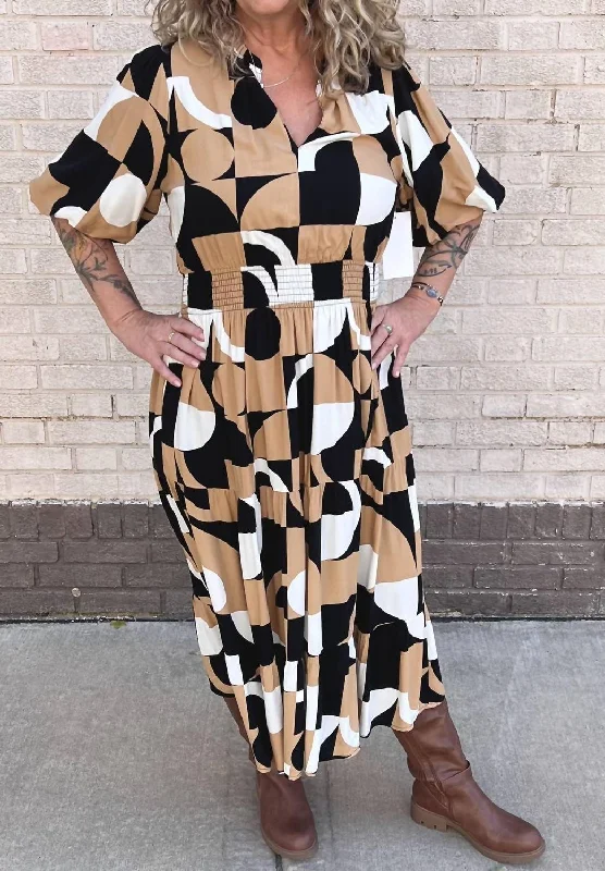 Wardrobe Essentials Puff Sleeve Smocked Waist Print Dress In Multi
