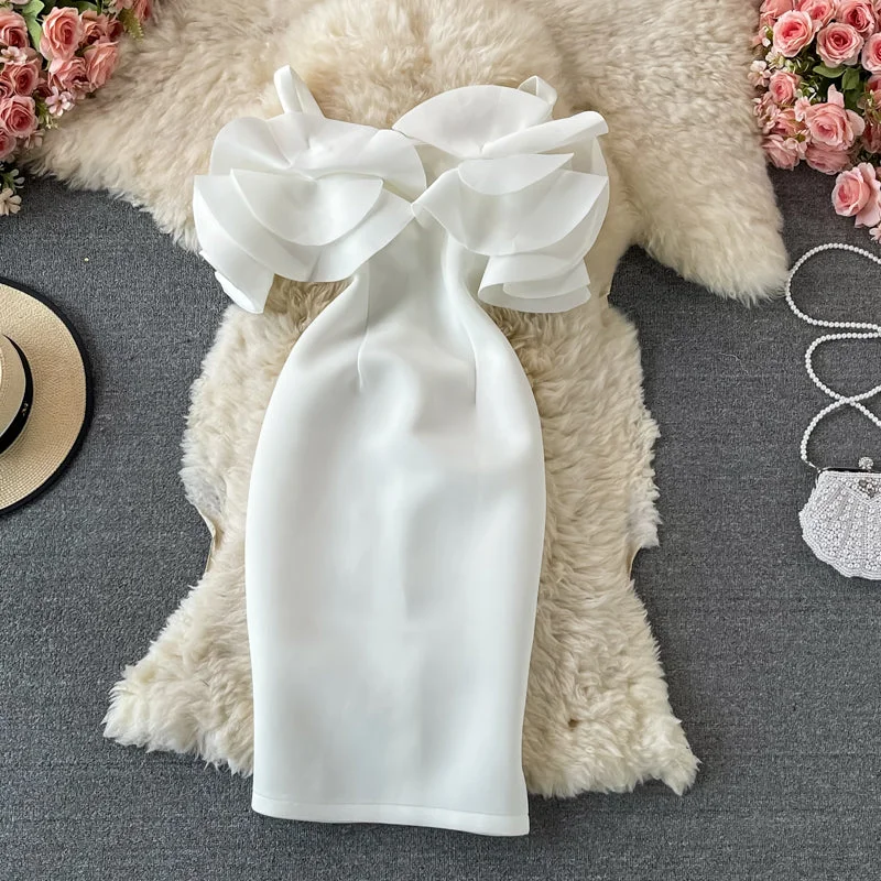 Inspired By You, Designed For You Ruffled off shoulder and exposed shoulder bag hip dress 2748 Inspired By You, Designed For You Ruffled off shoulder and exposed shoulder bag hip dress 2748