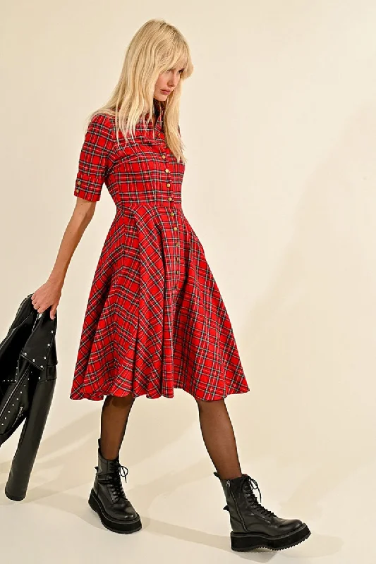 Chic Casual Style Molly Bracken Red Checked Shirt Dress