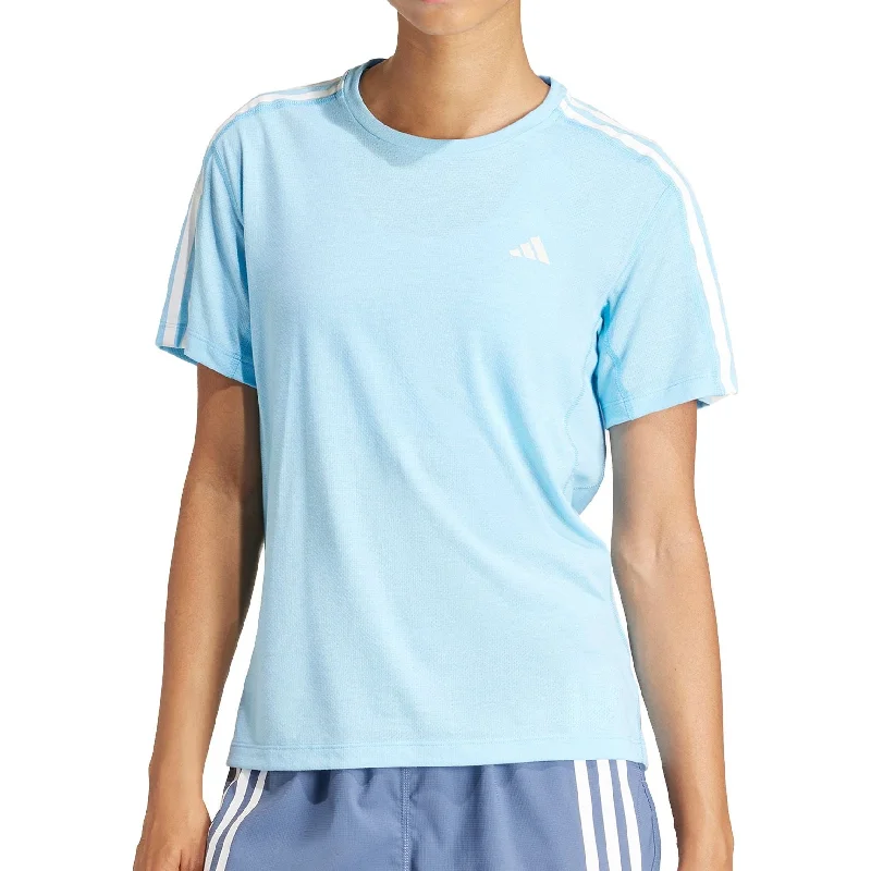 Women's Clothes adidas Own The Run 3 Stripes Short Sleeve Womens Running Top - Blue