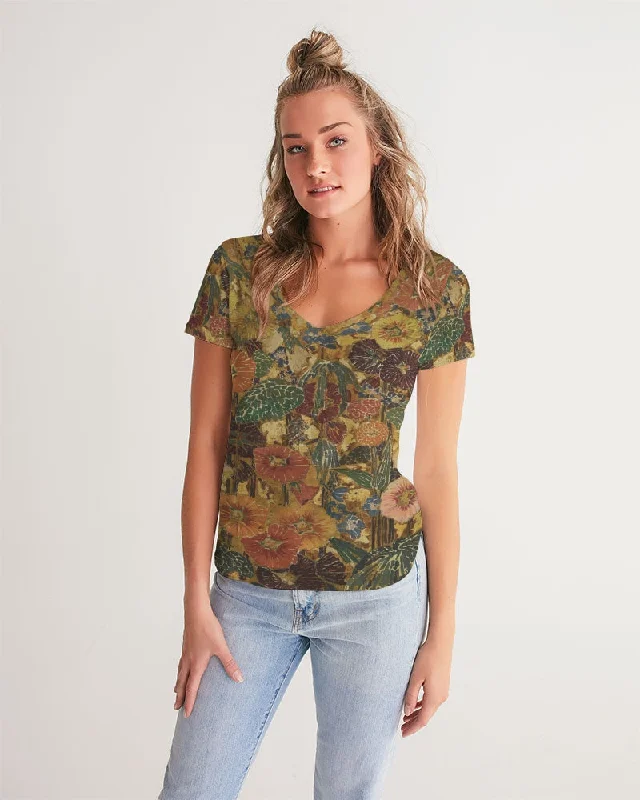 Women's Elegant Apparel Autumn play Women's All-Over Print V-Neck Tee