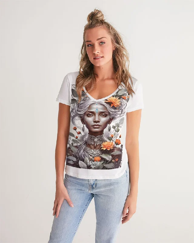 Women's Transitional Clothes Blossom Indian Grey sister Women's All-Over Print V-Neck Tee