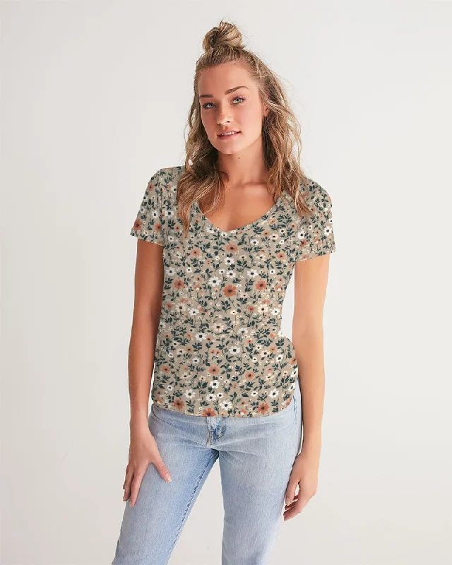 Women's Resort Garments Busy and pretty Women's All-Over Print V-Neck Tee