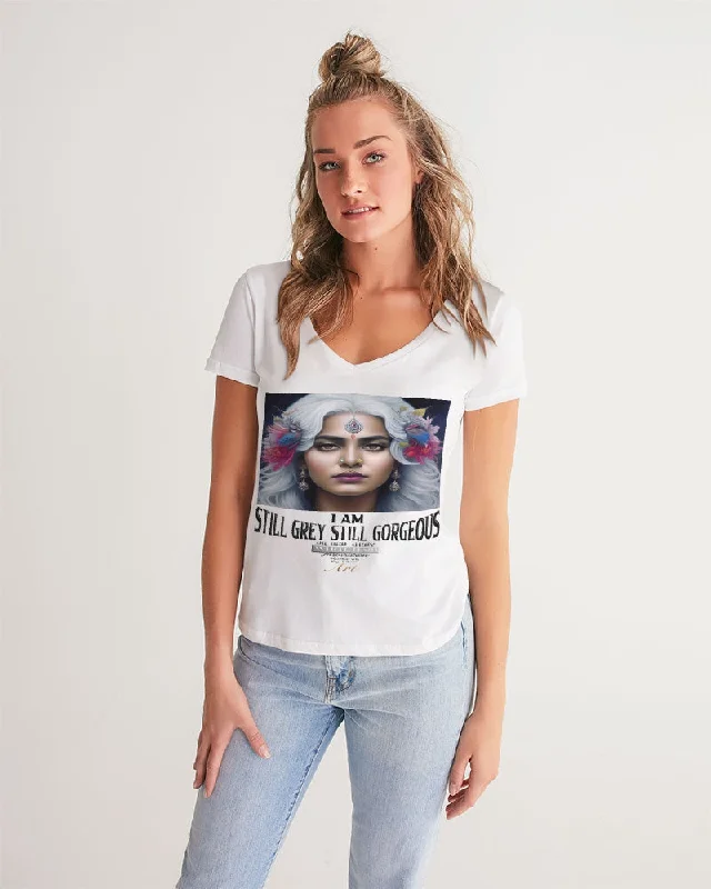 Women's Garments Promoting Indian women with silver grey hair Women's V-Neck Tee