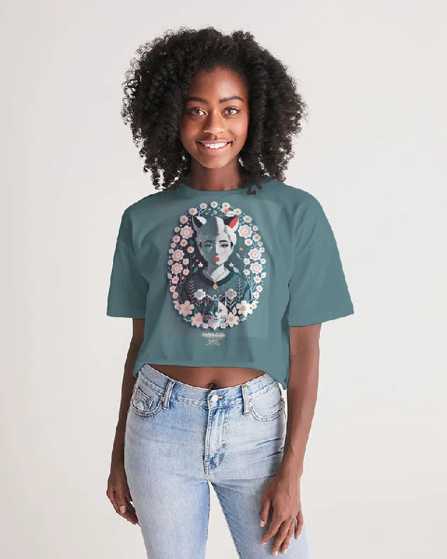 Women's Trendy Clothing Silverfox flower Women's Lounge Cropped Tee