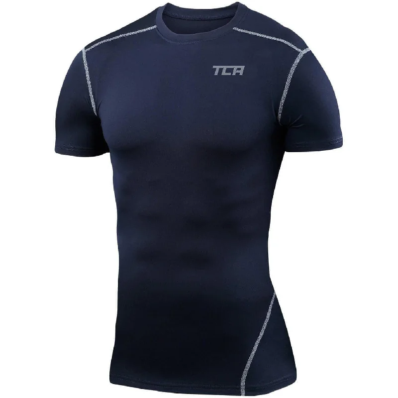 Comfortable Garments For Women TCA Pro Performance Compression Junior Short Sleeve Thermal Running Top - Blue