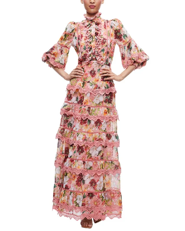 Vintage-Inspired Women's Apparel alice + olivia Brooke Tiered Maxi Dress