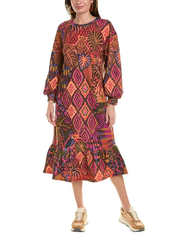 Women's Vacation Clothes FARM Rio Jungle Animals Tapestry Sweatshirt Midi Dress