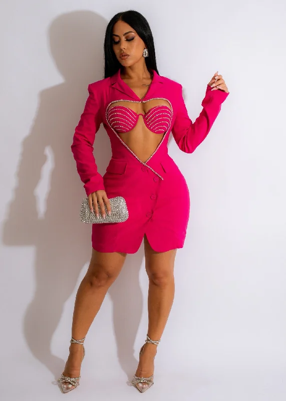 Women's Clothes For Outdoor Events Meet And Greet Blazer Mini Dress Set Pink