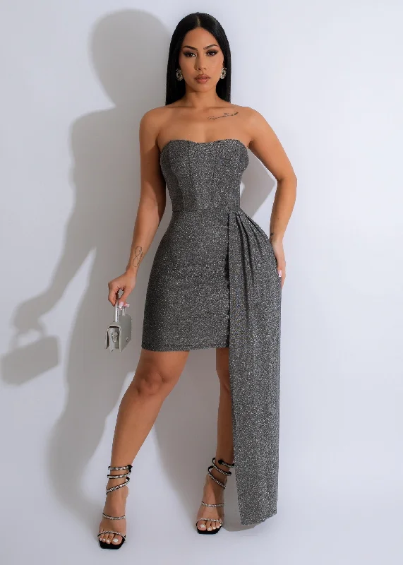 Women's Clothing For Everyday Wear Petite Dramatic Metallic Mini Dress Silver