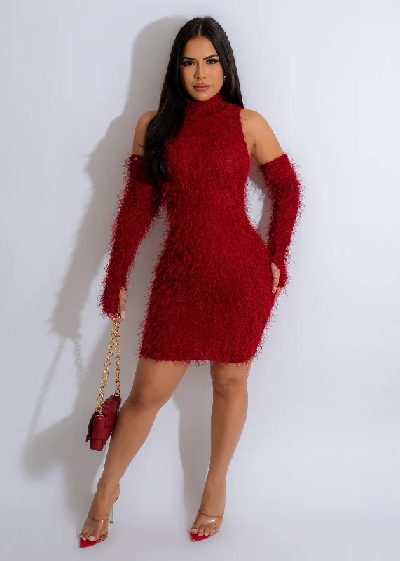 Comfortable Women's Attire Ready For It Fur Mini Dress Set Red