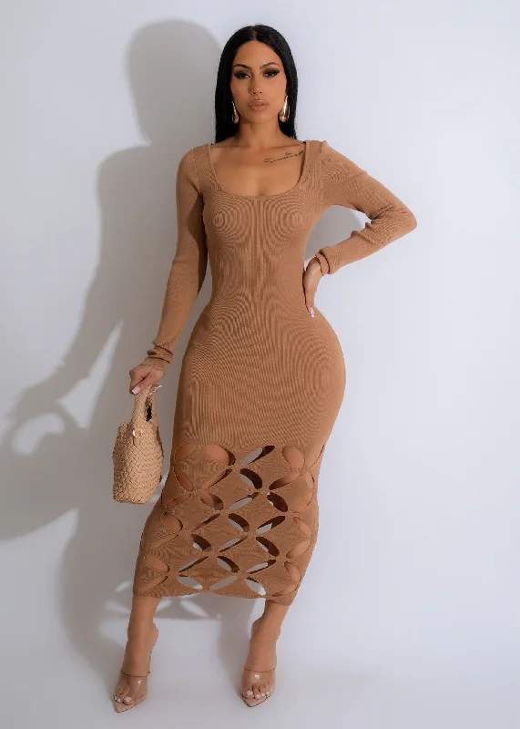 Affordable Fashion Clothing For Women Slender Body Sweater Midi Dress Nude