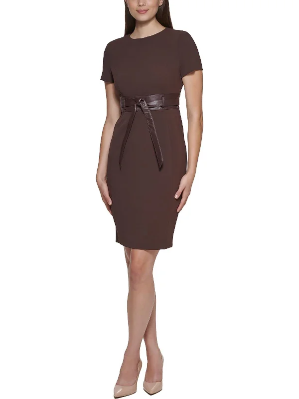 Women's Casual Apparel For Weekends Womens Faux Leather Belted Sheath Dress