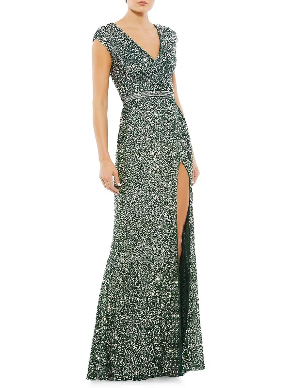 Women's Plus-Size Apparel Womens Sequined Maxi Evening Dress