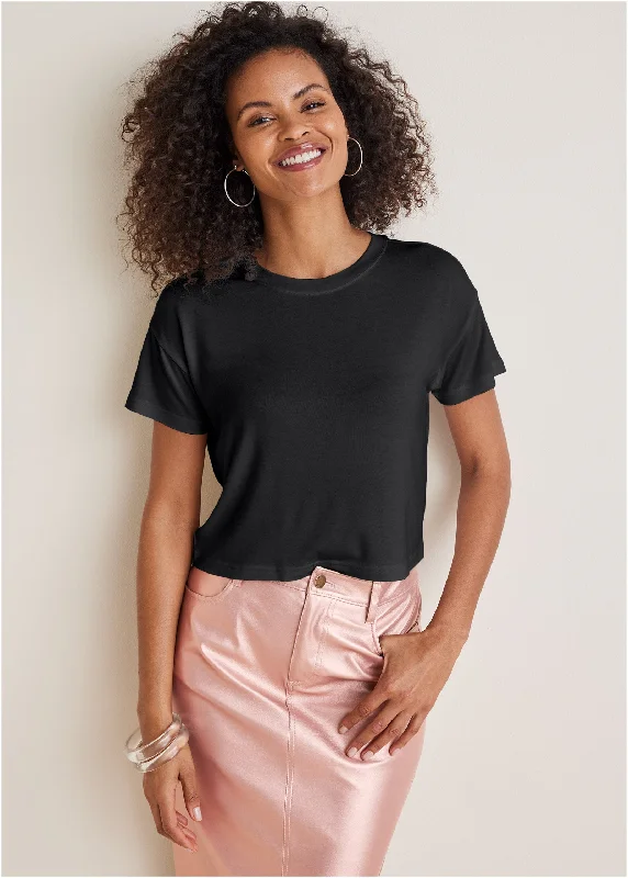 Women's Clothing Apparel Crew Neck Tee - Black